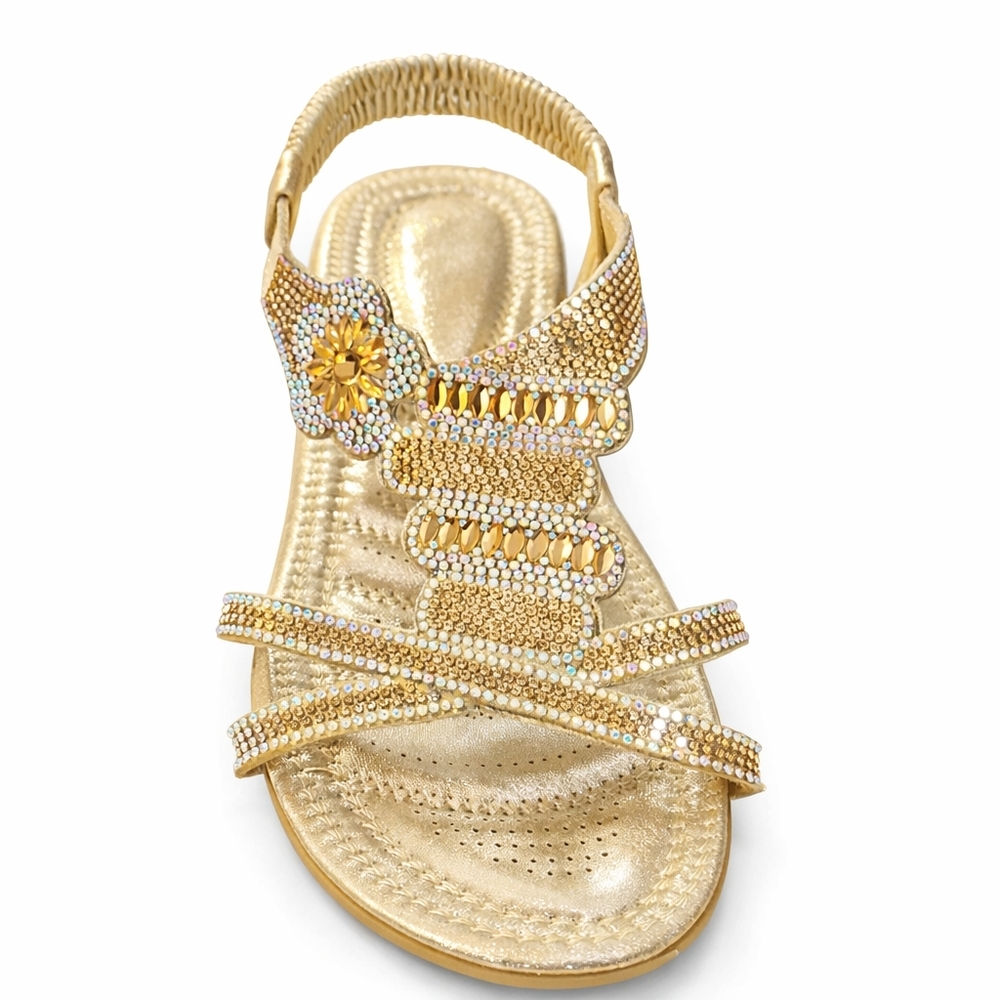 Gold Rhinestone Embellished Slingback Sandals | Size US 10 (EU 41) New with box - Picture 2 of 11